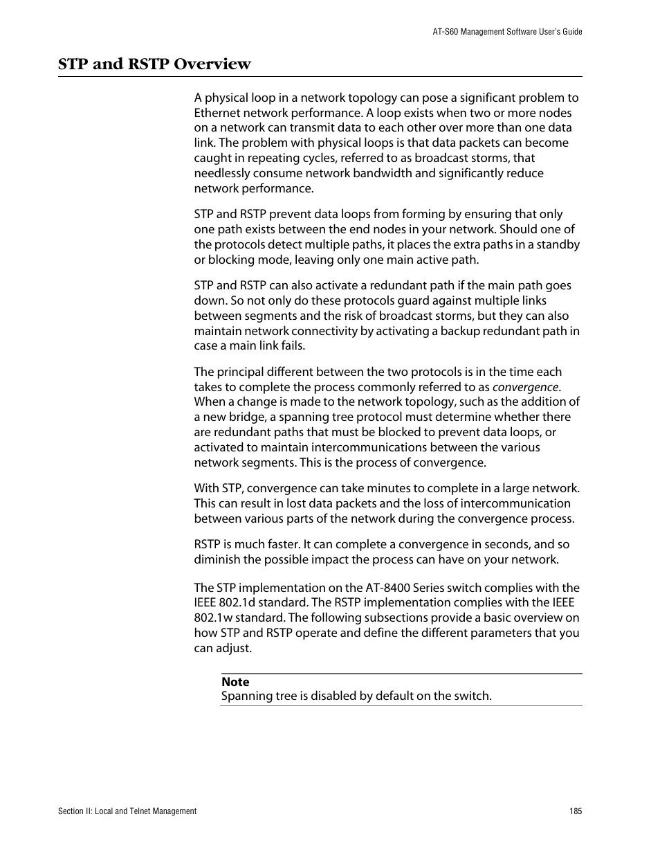 Stp and rstp overview | Allied Telesis AT-S60 User Manual | Page 186 / 615