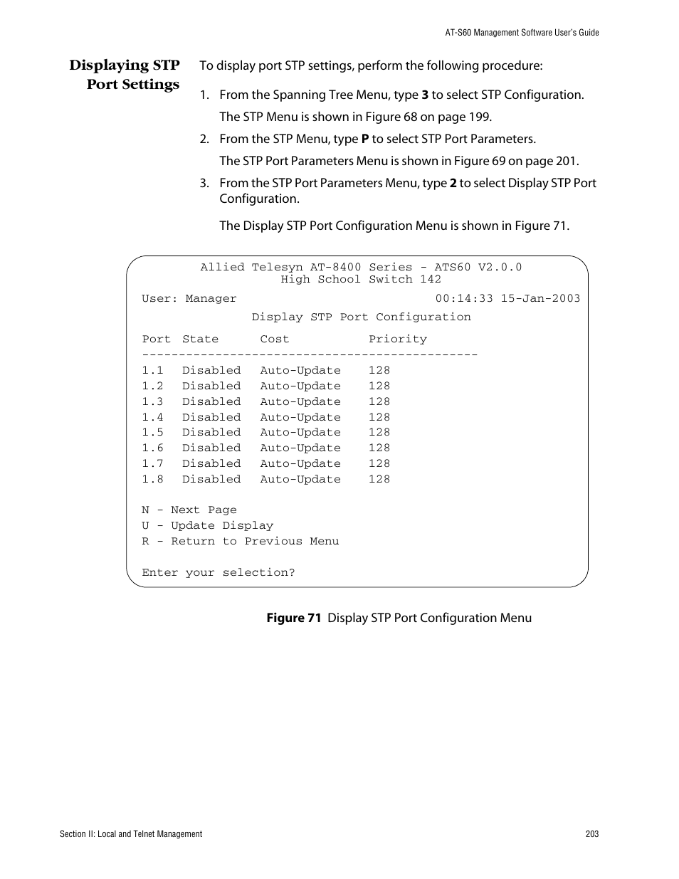 Displaying stp port settings | Allied Telesis AT-S60 User Manual | Page 204 / 615