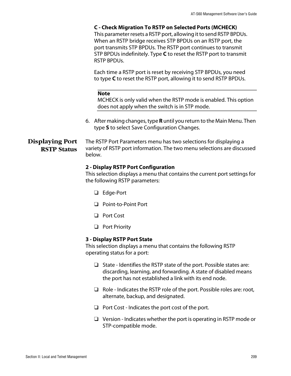 Displaying port rstp status | Allied Telesis AT-S60 User Manual | Page 210 / 615