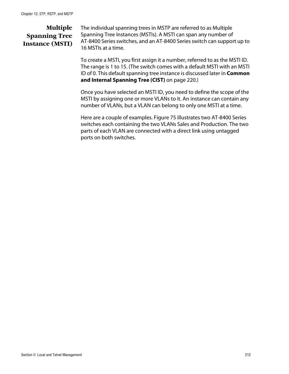 Multiple spanning tree instance (msti) | Allied Telesis AT-S60 User Manual | Page 213 / 615
