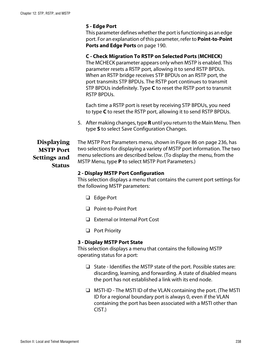 Displaying mstp port settings and status | Allied Telesis AT-S60 User Manual | Page 239 / 615