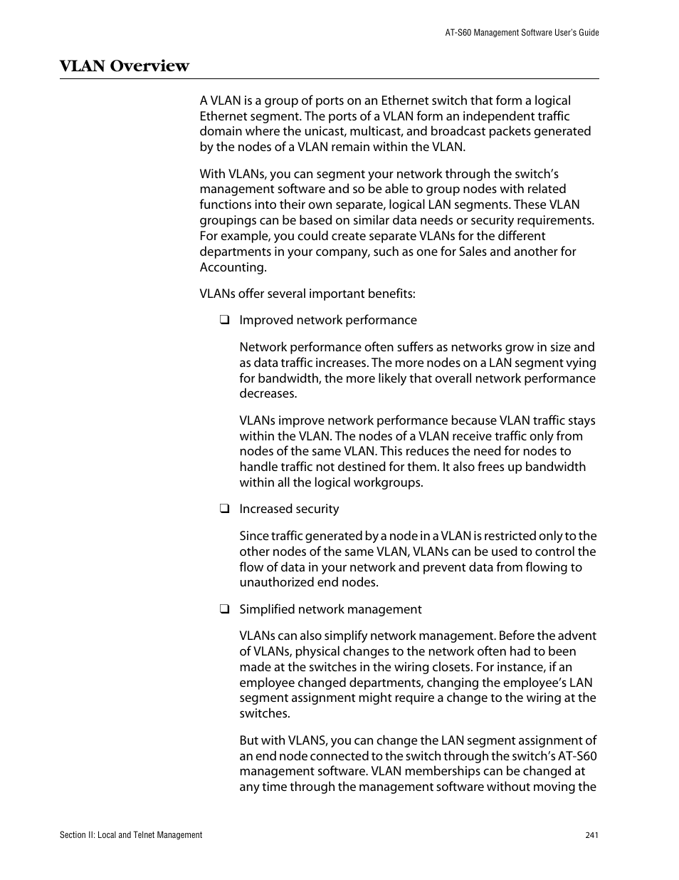 Vlan overview | Allied Telesis AT-S60 User Manual | Page 242 / 615