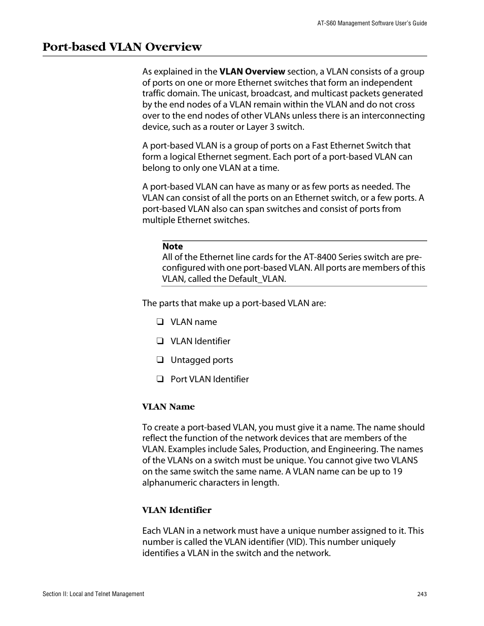 Port-based vlan overview | Allied Telesis AT-S60 User Manual | Page 244 / 615