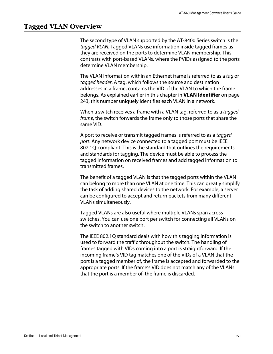 Tagged vlan overview | Allied Telesis AT-S60 User Manual | Page 252 / 615