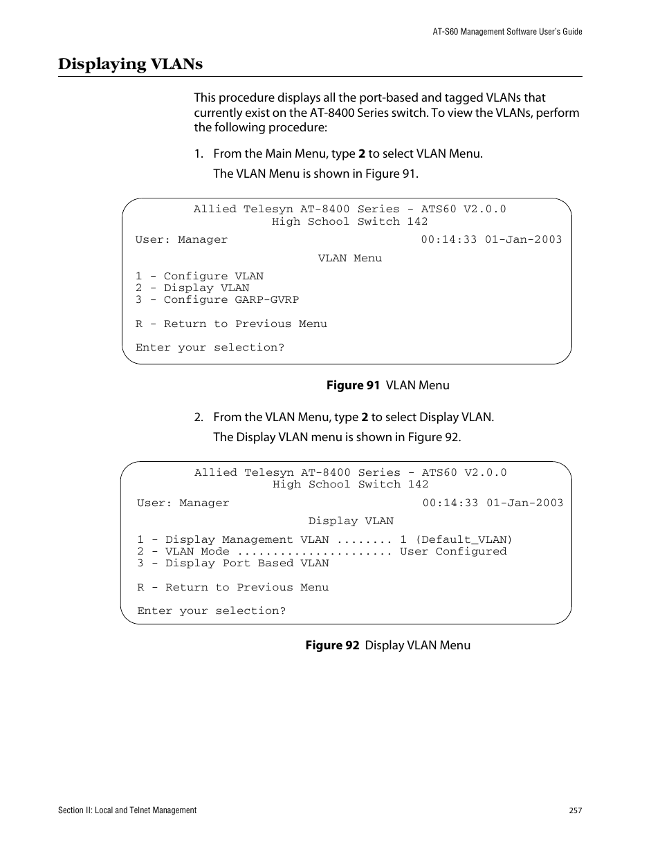 Displaying vlans | Allied Telesis AT-S60 User Manual | Page 258 / 615