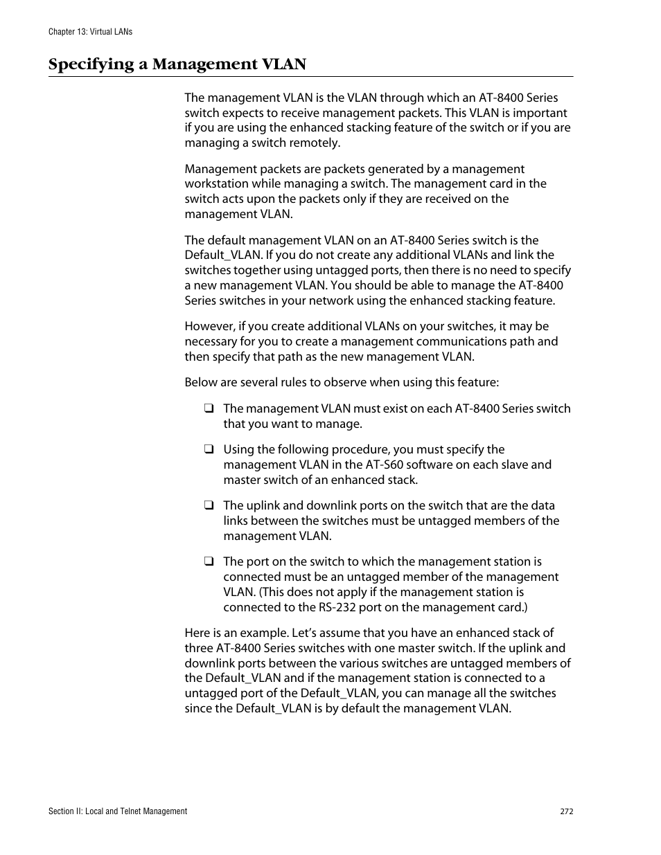 Specifying a management vlan | Allied Telesis AT-S60 User Manual | Page 273 / 615