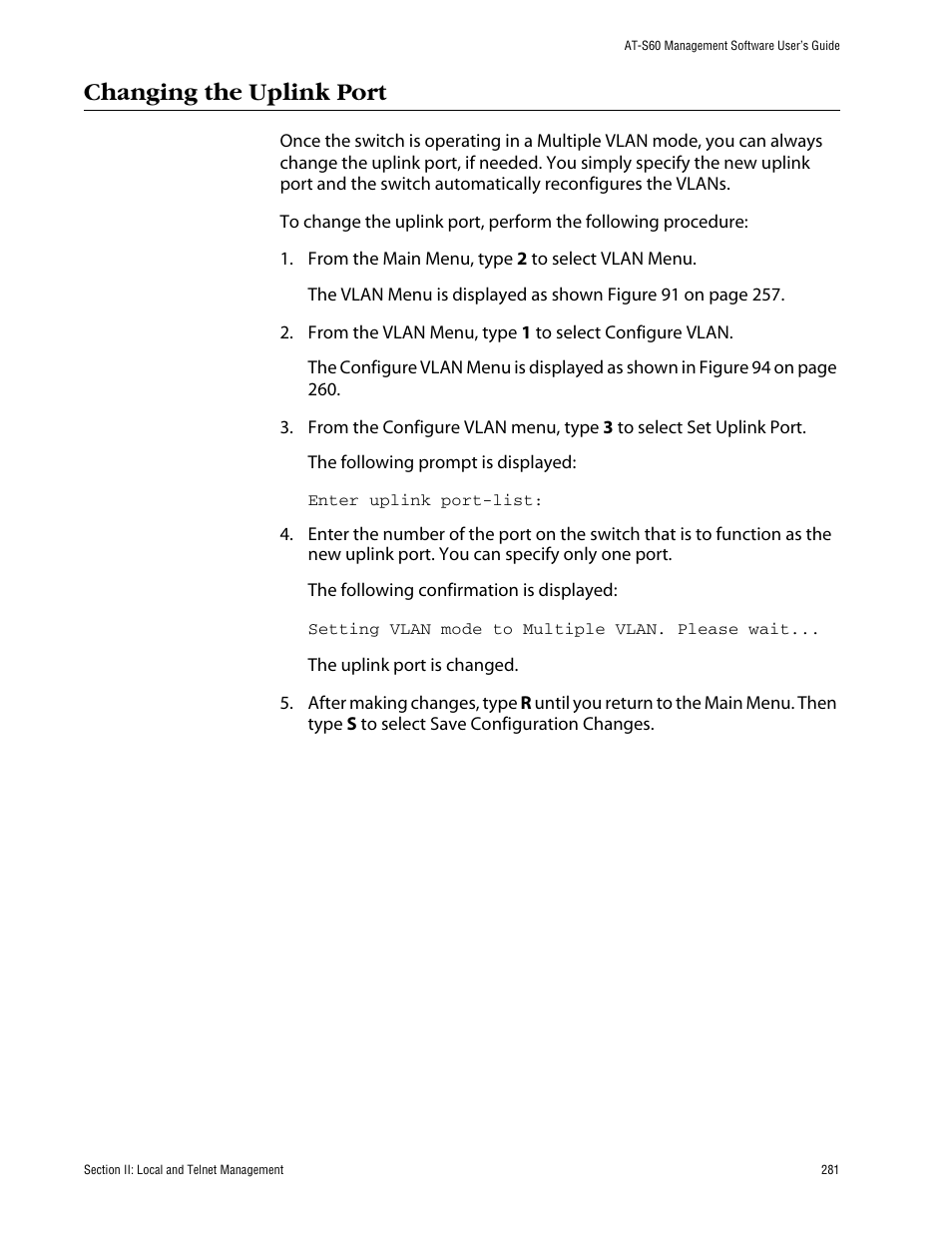 Changing the uplink port | Allied Telesis AT-S60 User Manual | Page 282 / 615