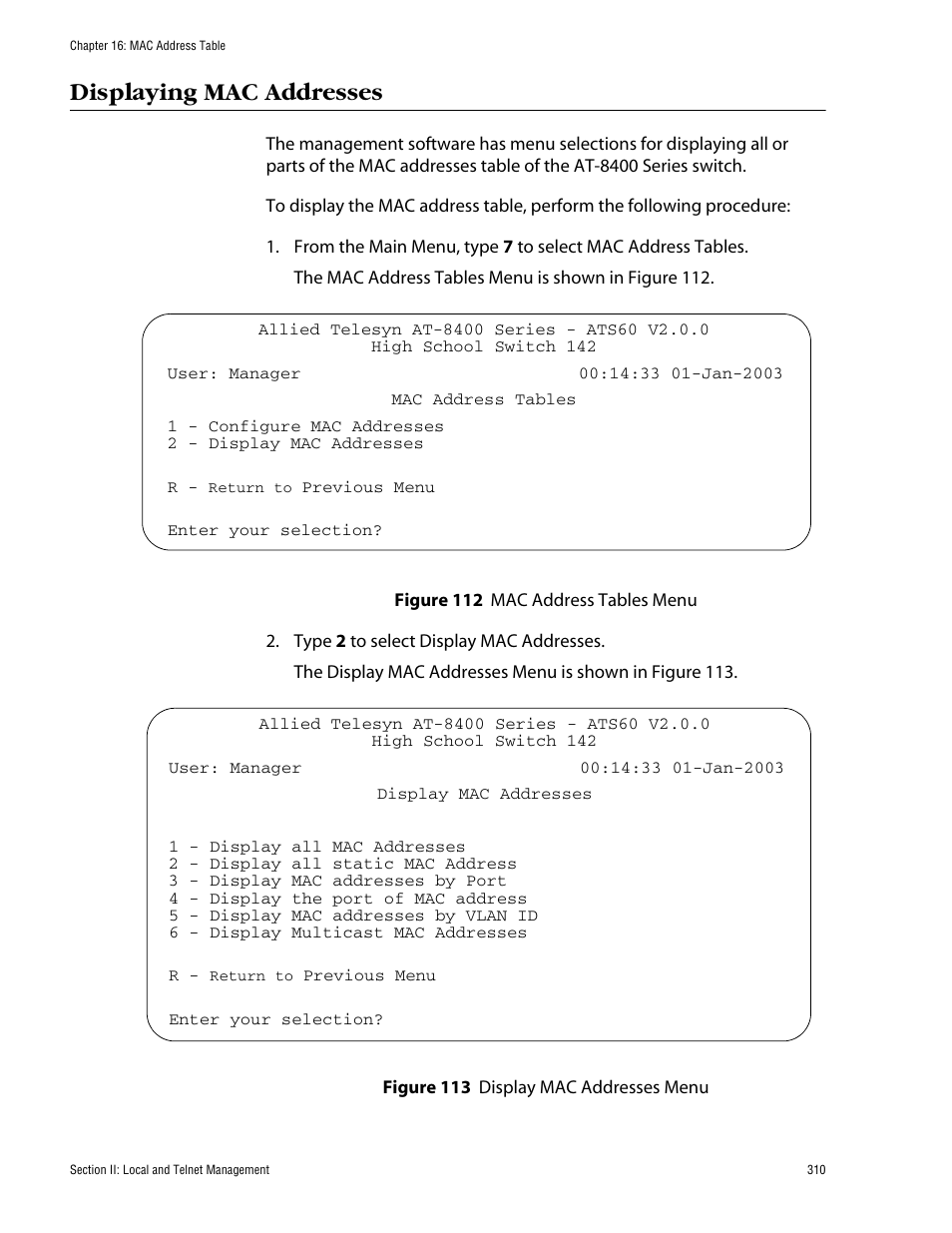 Displaying mac addresses | Allied Telesis AT-S60 User Manual | Page 311 / 615