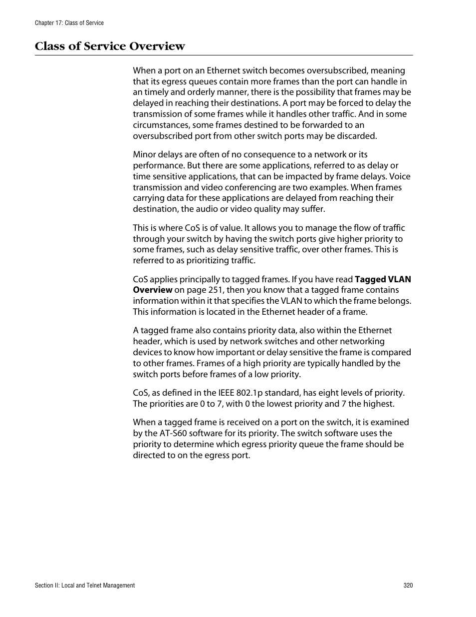 Class of service overview | Allied Telesis AT-S60 User Manual | Page 321 / 615