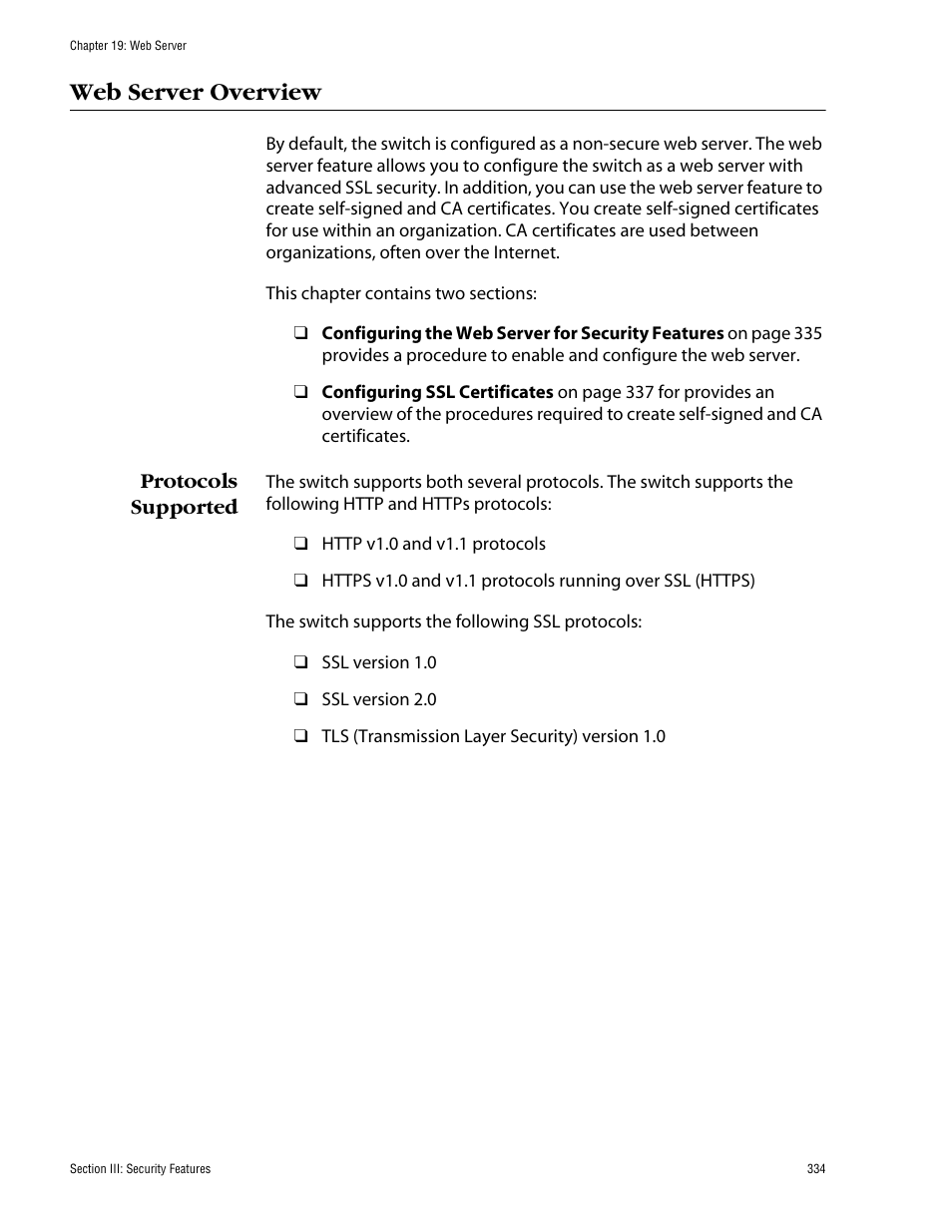 Web server overview, Protocols supported | Allied Telesis AT-S60 User Manual | Page 335 / 615