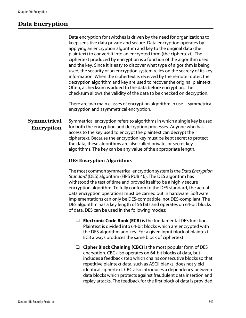 Data encryption, Symmetrical encryption | Allied Telesis AT-S60 User Manual | Page 343 / 615