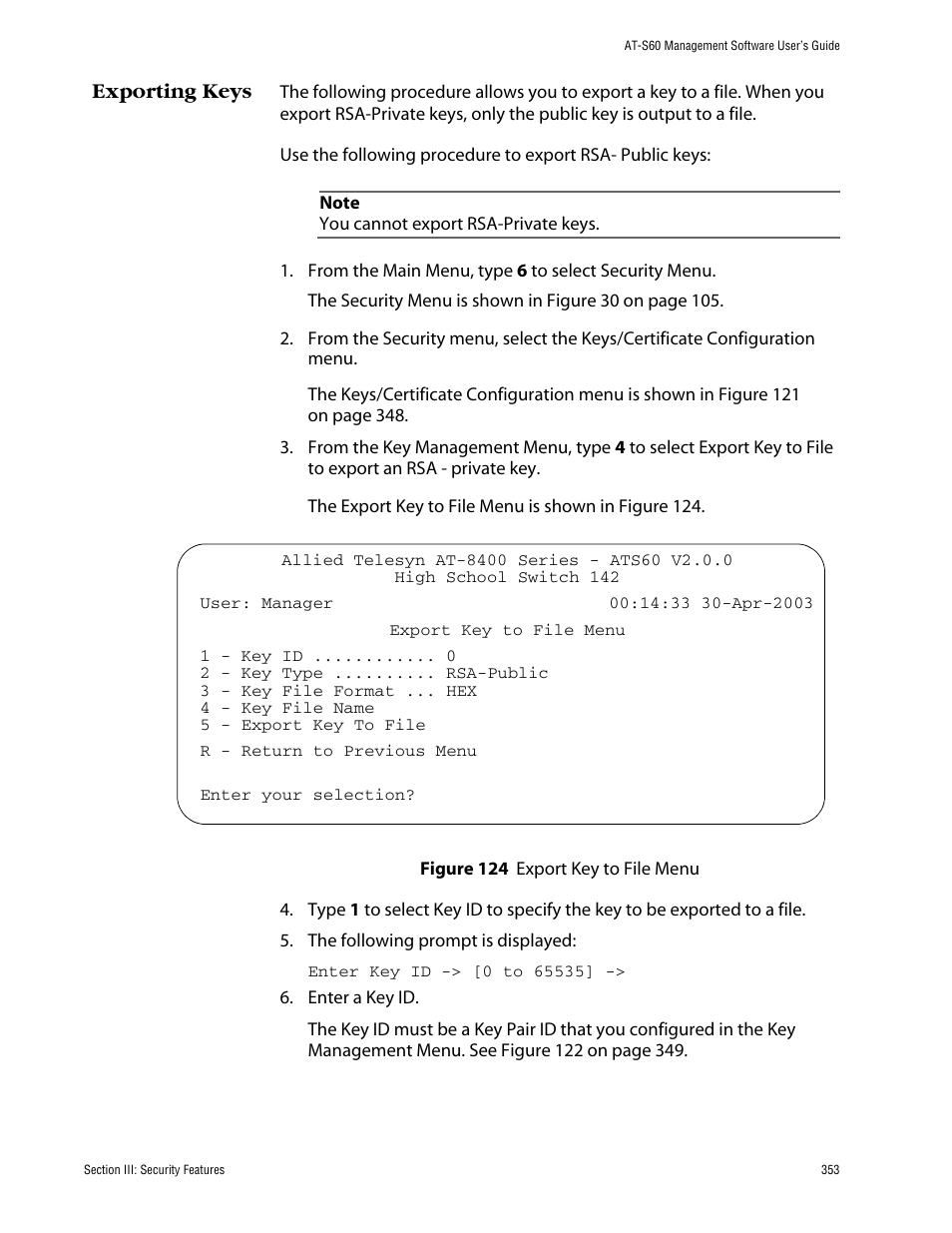 Exporting keys | Allied Telesis AT-S60 User Manual | Page 354 / 615