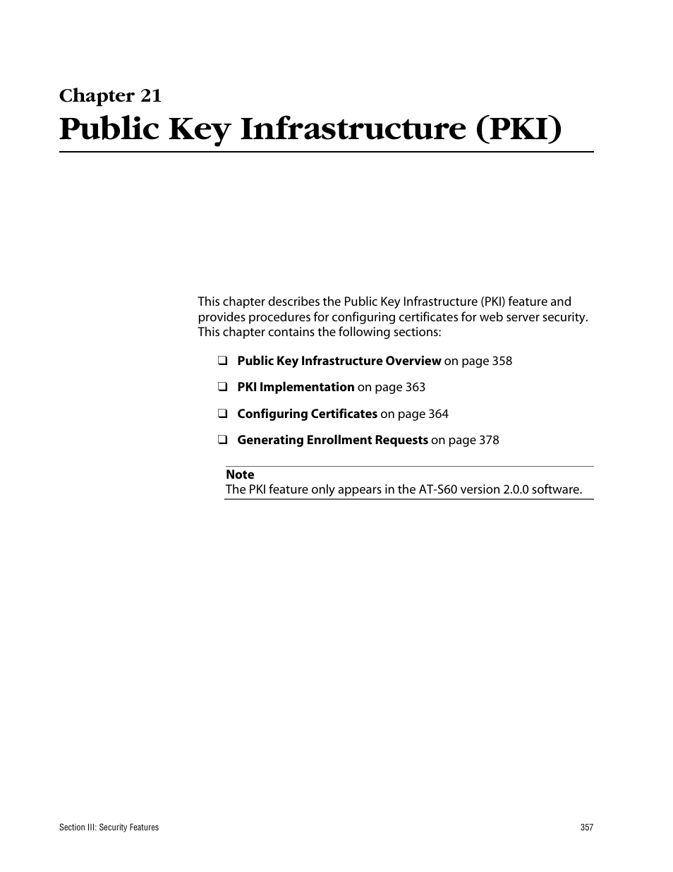 Chapter 21, Public key infrastructure (pki) | Allied Telesis AT-S60 User Manual | Page 358 / 615