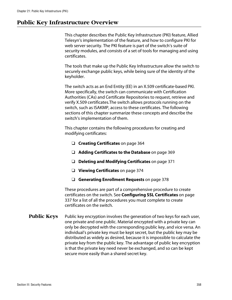 Public key infrastructure overview, Public keys | Allied Telesis AT-S60 User Manual | Page 359 / 615