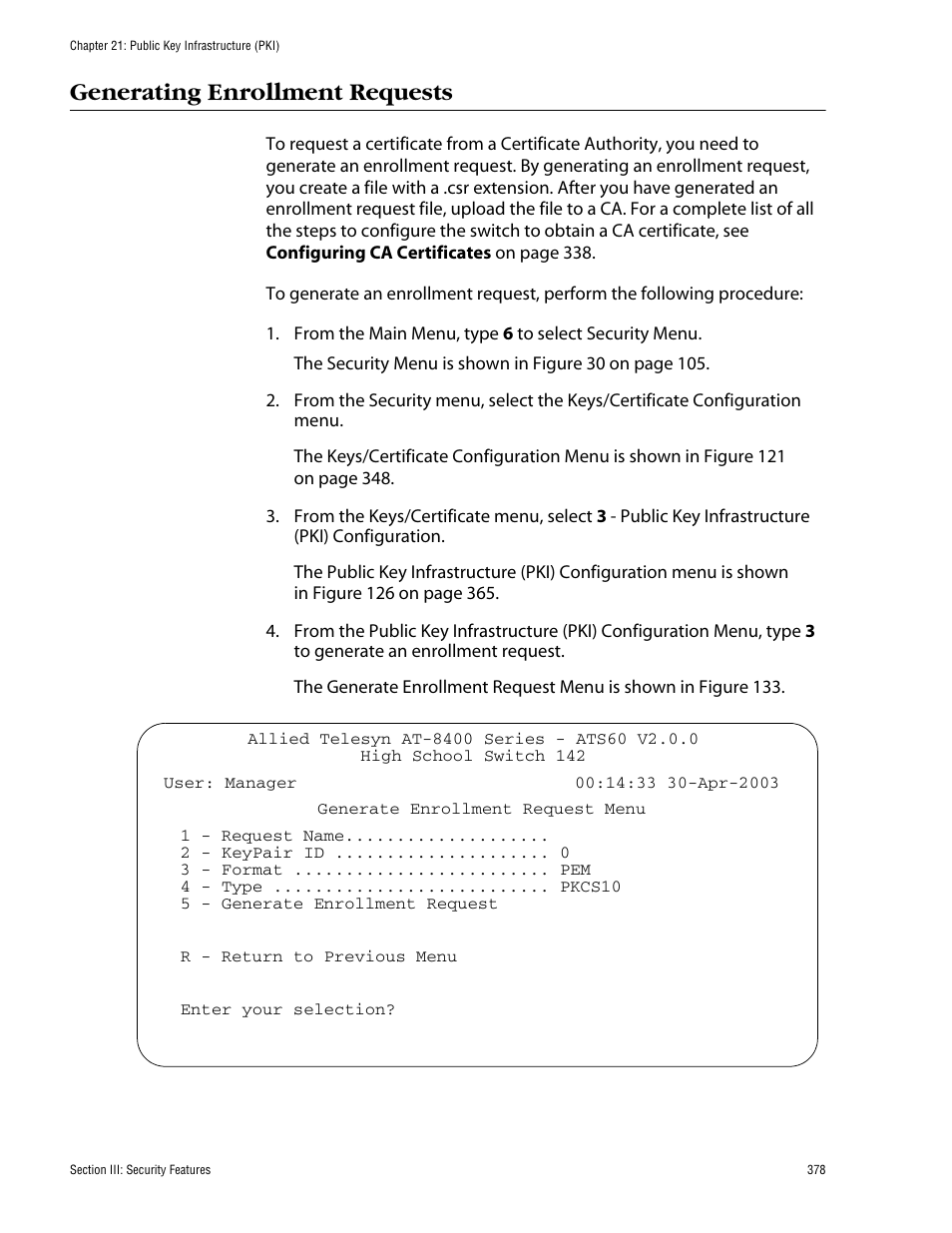 Generating enrollment requests | Allied Telesis AT-S60 User Manual | Page 379 / 615