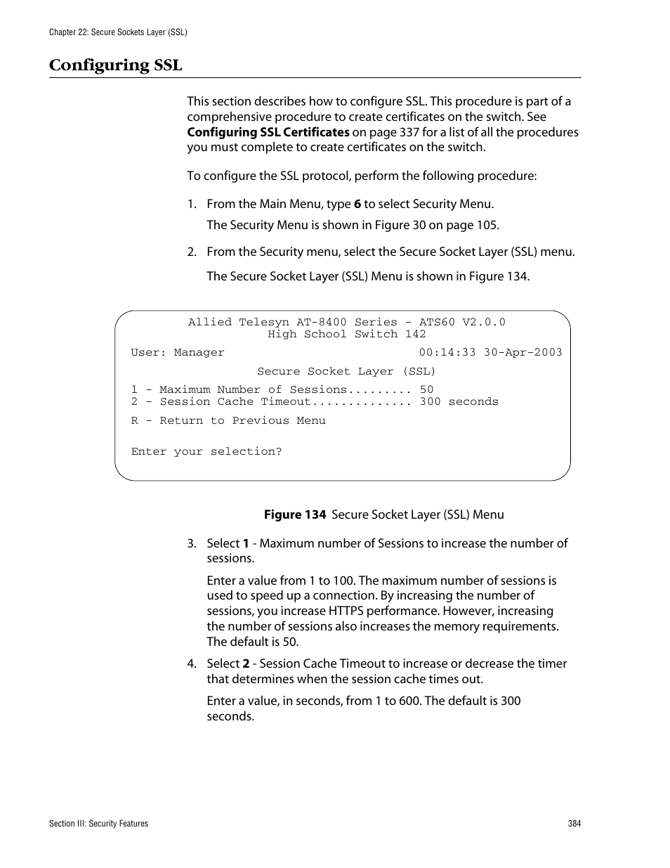 Configuring ssl | Allied Telesis AT-S60 User Manual | Page 385 / 615