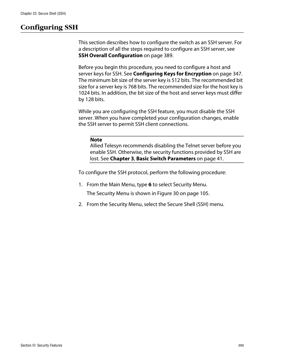 Configuring ssh | Allied Telesis AT-S60 User Manual | Page 391 / 615