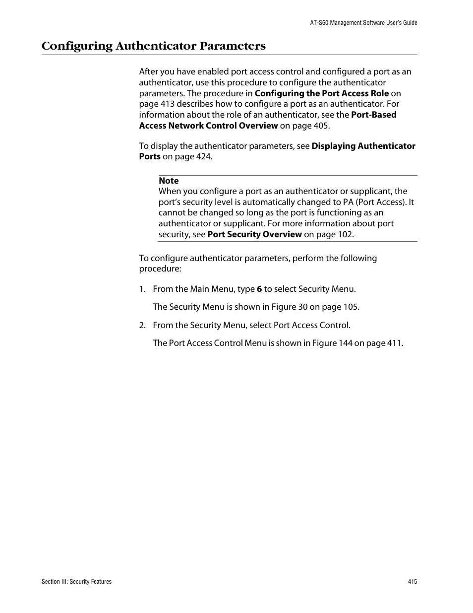 Configuring authenticator parameters | Allied Telesis AT-S60 User Manual | Page 416 / 615