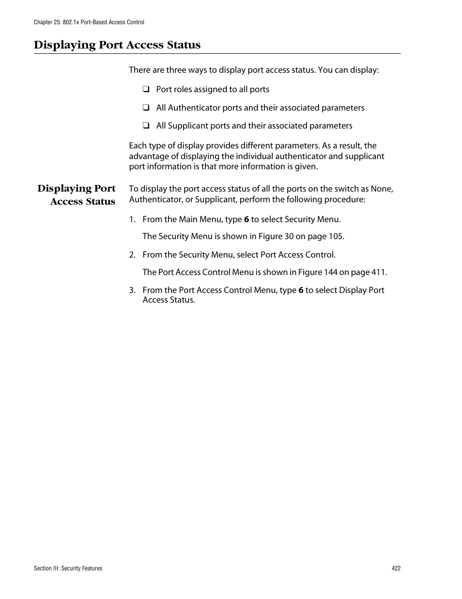 Displaying port access status | Allied Telesis AT-S60 User Manual | Page 423 / 615