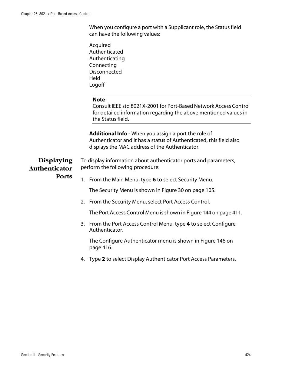 Displaying authenticator ports | Allied Telesis AT-S60 User Manual | Page 425 / 615