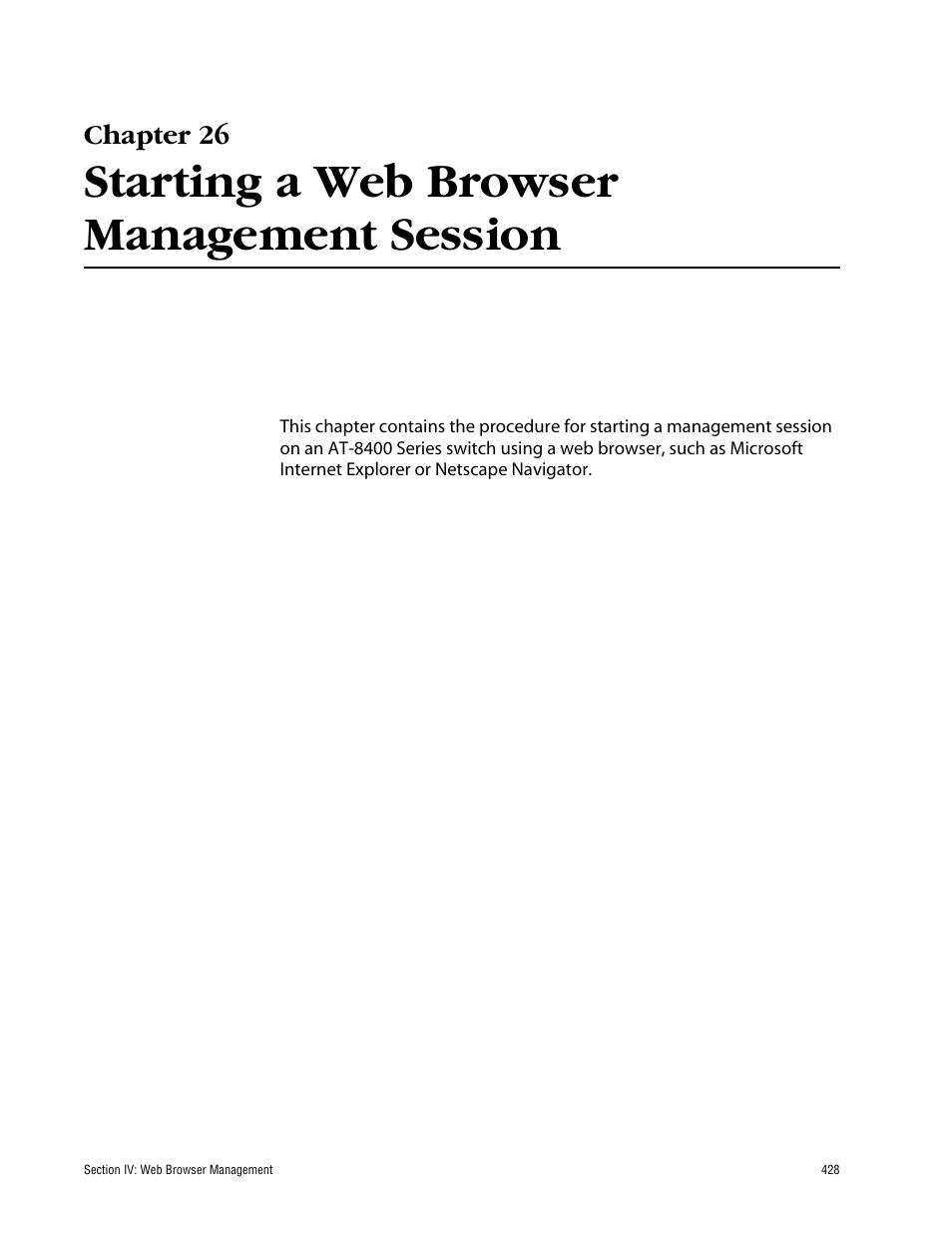 Chapter 26, Starting a web browser management session, Starting a web browser management session on | Allied Telesis AT-S60 User Manual | Page 429 / 615