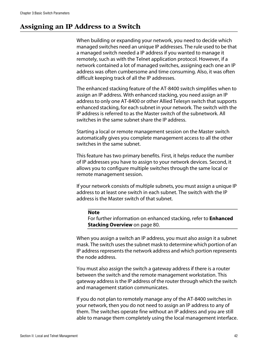 Assigning an ip address to a switch | Allied Telesis AT-S60 User Manual | Page 43 / 615