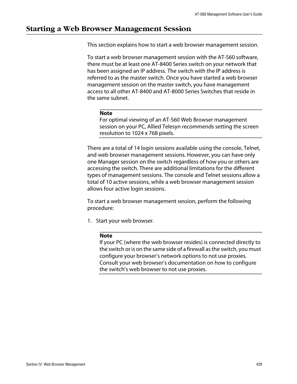 Starting a web browser management session | Allied Telesis AT-S60 User Manual | Page 430 / 615