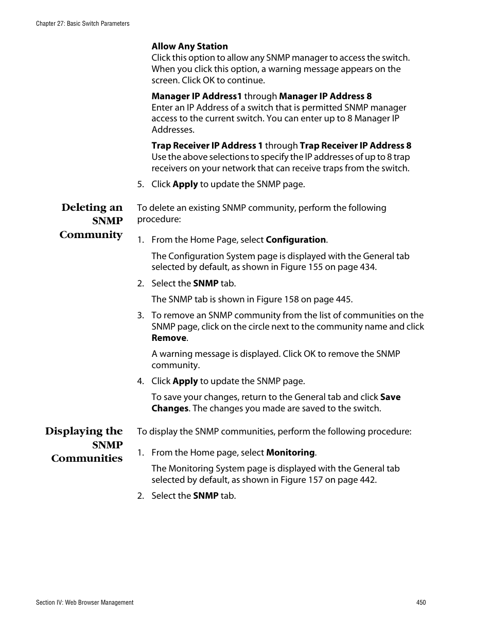 Deleting an snmp community, Displaying the snmp communities | Allied Telesis AT-S60 User Manual | Page 451 / 615