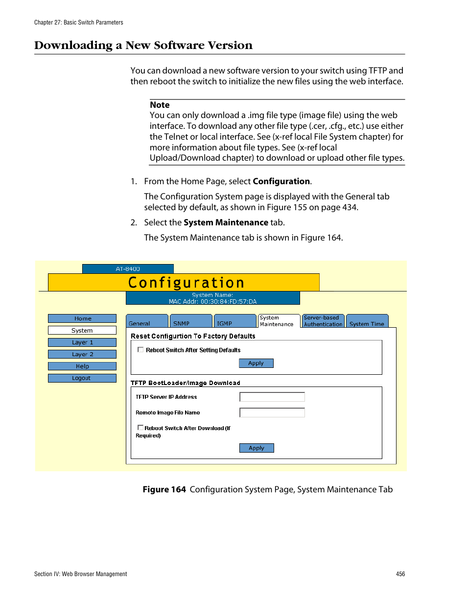 Downloading a new software version | Allied Telesis AT-S60 User Manual | Page 457 / 615