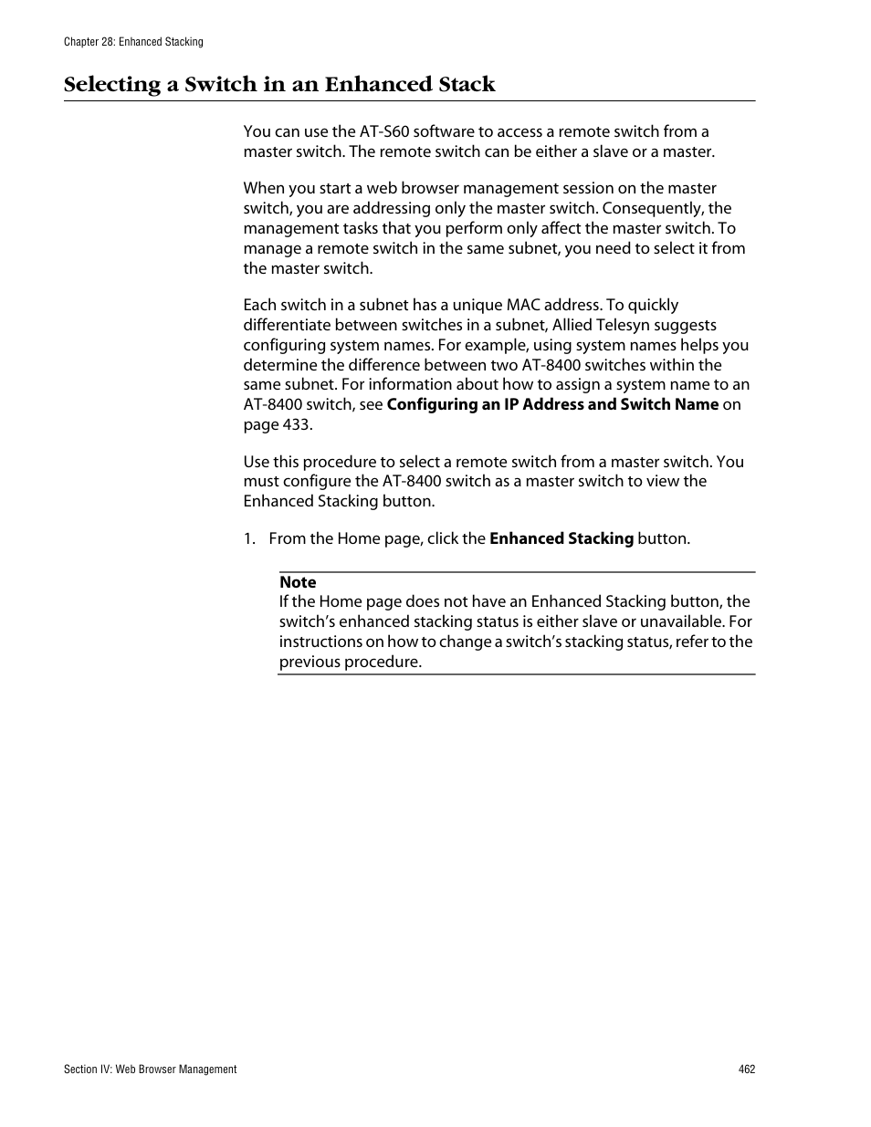 Selecting a switch in an enhanced stack | Allied Telesis AT-S60 User Manual | Page 463 / 615