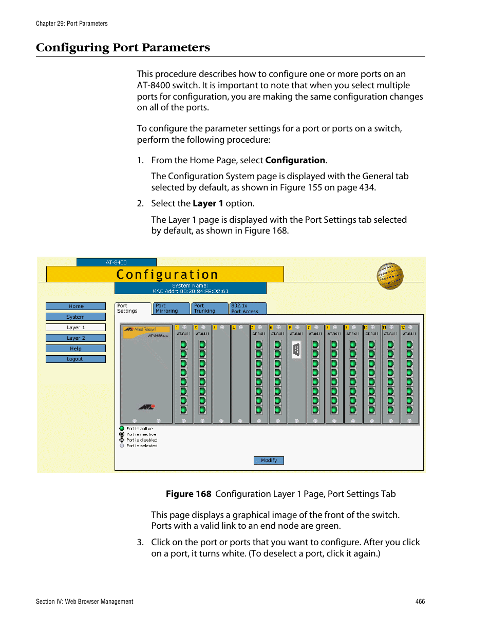 Configuring port parameters | Allied Telesis AT-S60 User Manual | Page 467 / 615