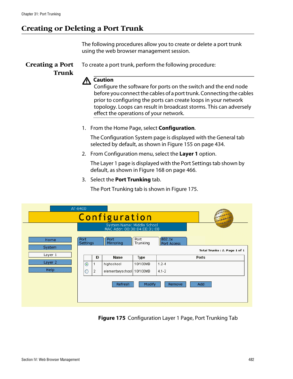 Creating or deleting a port trunk, Creating a port trunk | Allied Telesis AT-S60 User Manual | Page 483 / 615