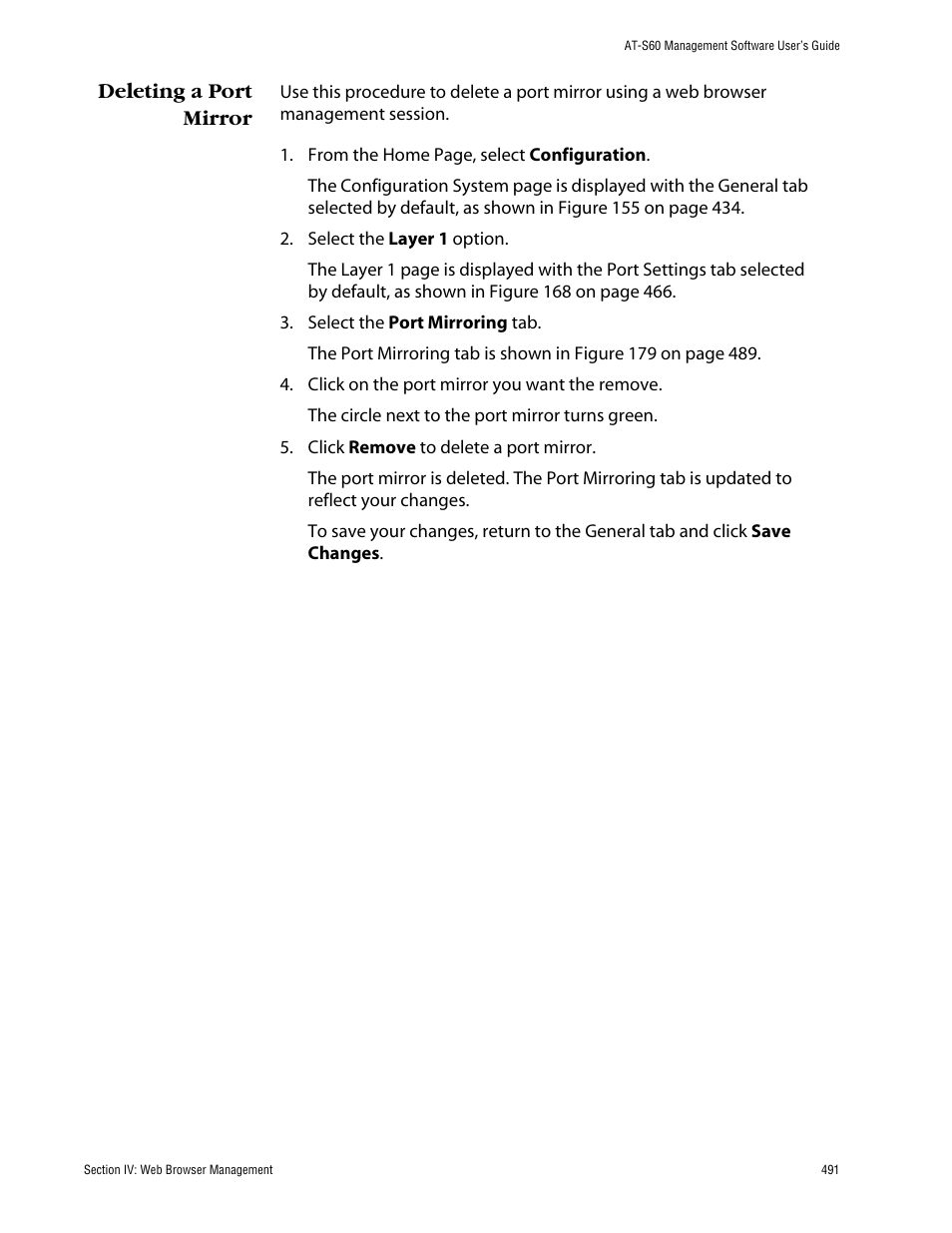 Deleting a port mirror | Allied Telesis AT-S60 User Manual | Page 492 / 615