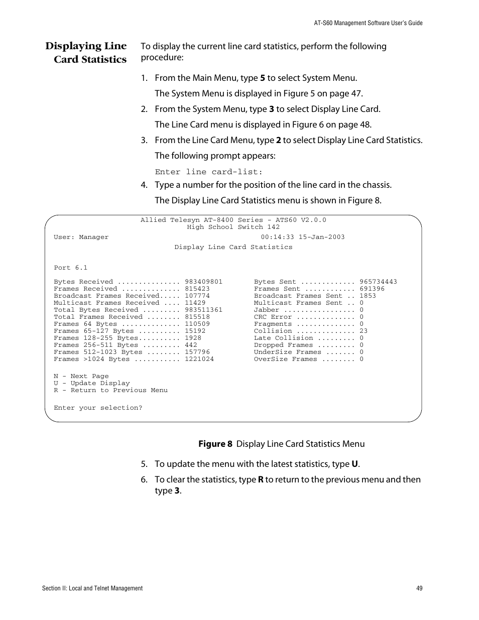 Displaying line card statistics | Allied Telesis AT-S60 User Manual | Page 50 / 615