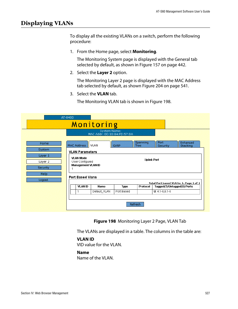 Displaying vlans | Allied Telesis AT-S60 User Manual | Page 528 / 615