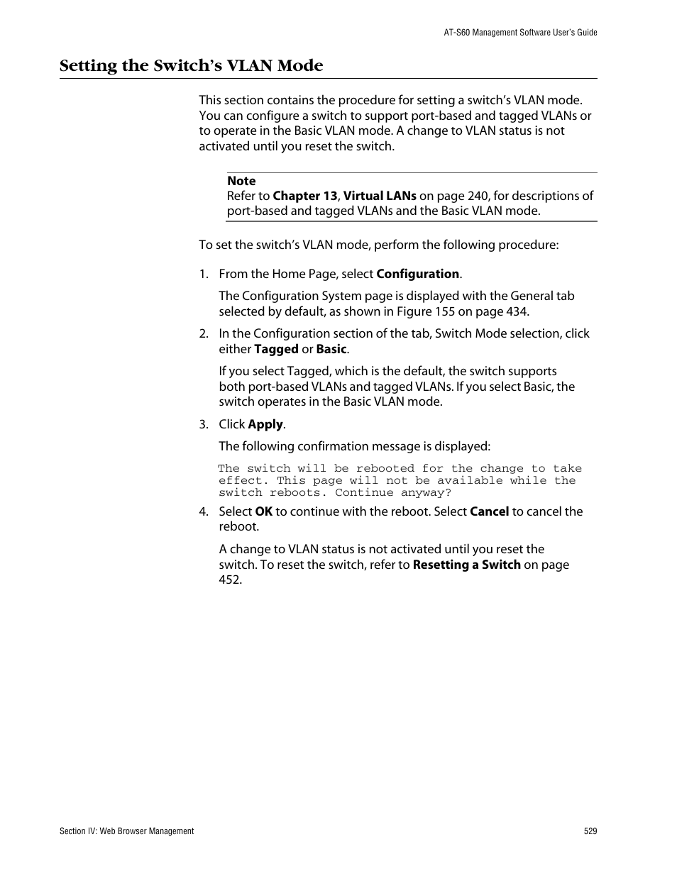 Setting the switch’s vlan mode | Allied Telesis AT-S60 User Manual | Page 530 / 615