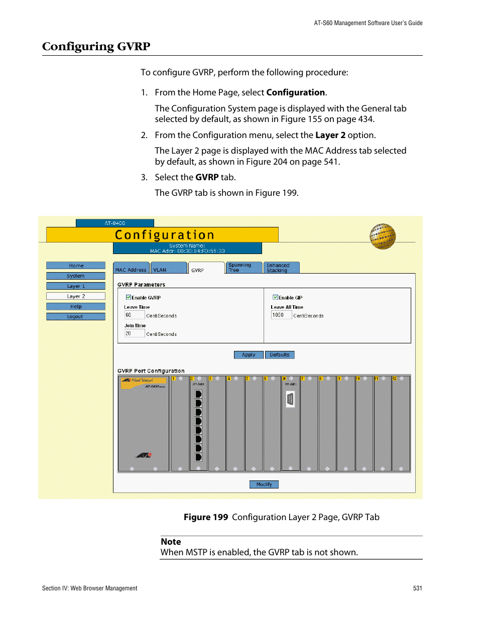 Configuring gvrp | Allied Telesis AT-S60 User Manual | Page 532 / 615