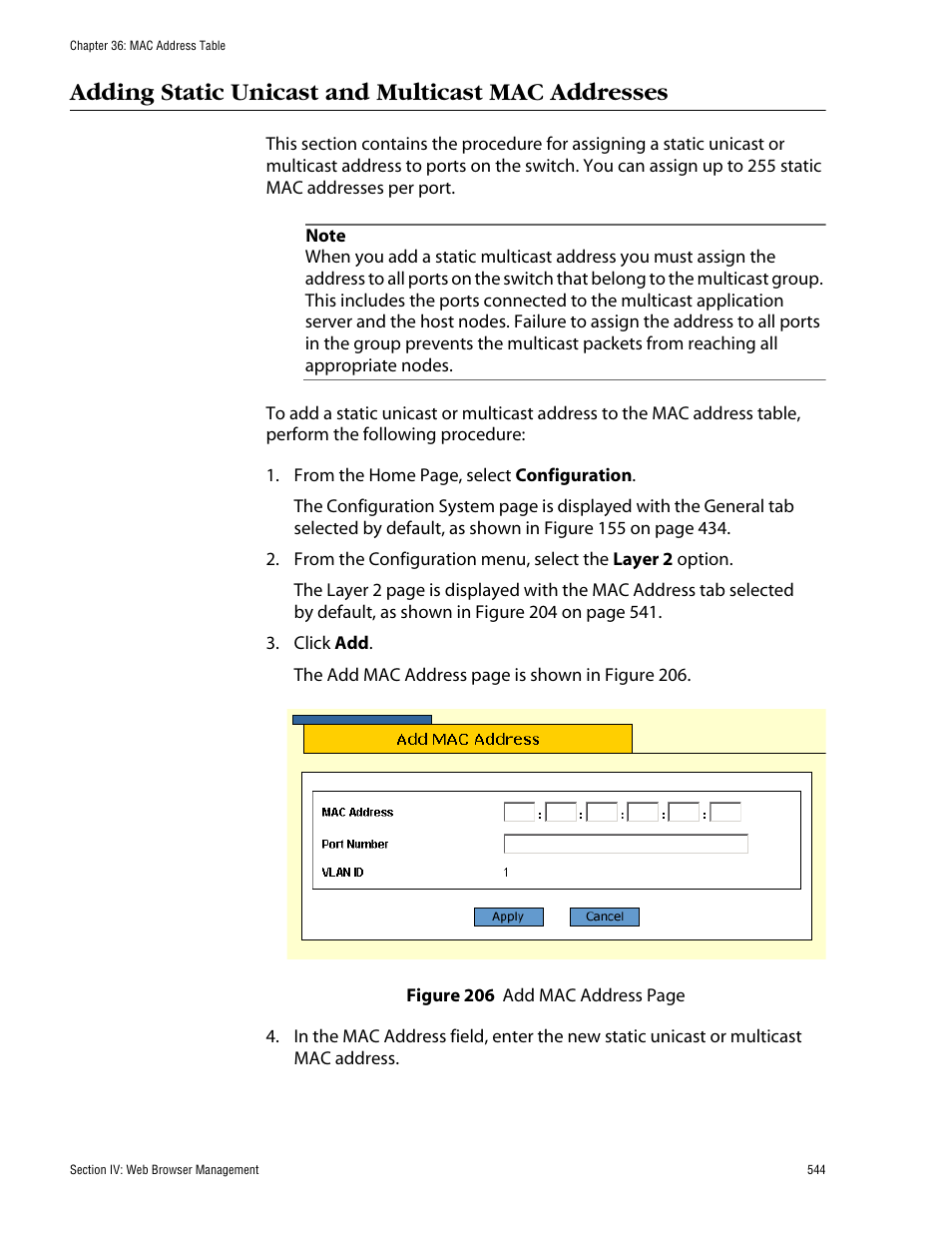 Adding static unicast and multicast mac addresses | Allied Telesis AT-S60 User Manual | Page 545 / 615