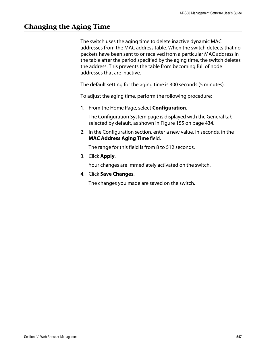 Changing the aging time | Allied Telesis AT-S60 User Manual | Page 548 / 615
