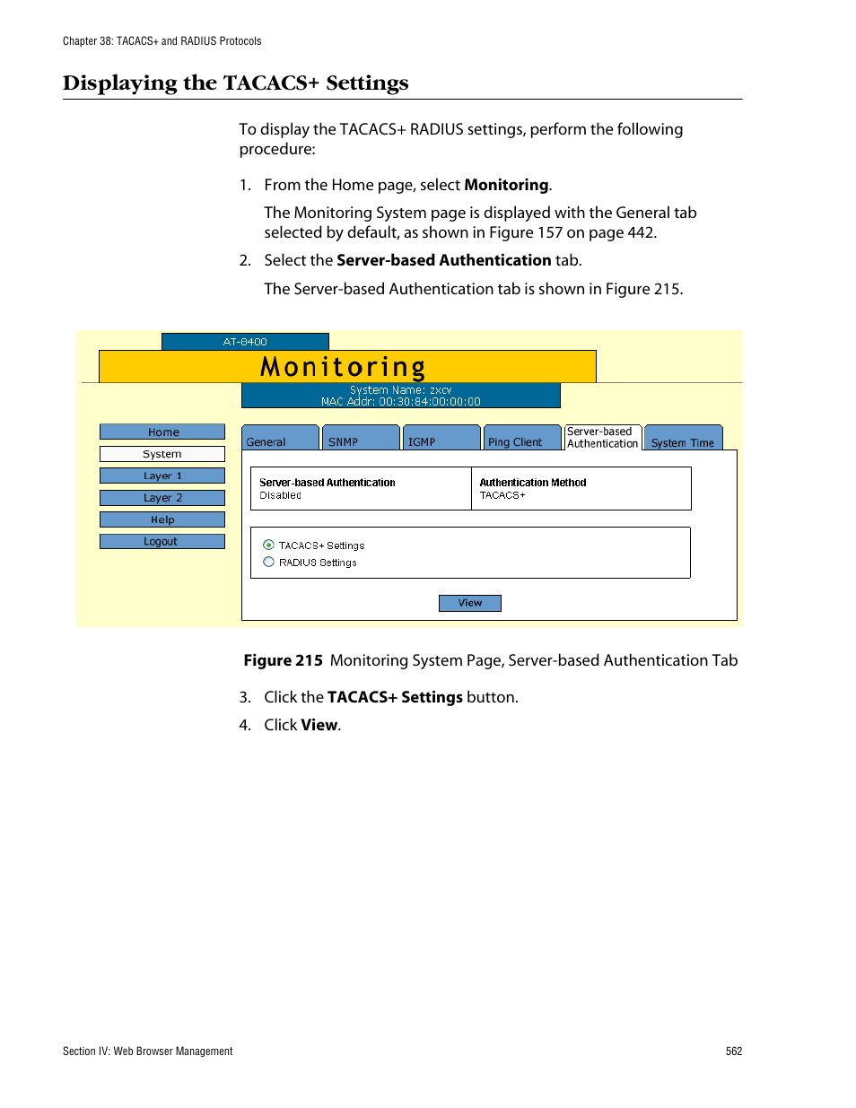 Displaying the tacacs+ settings | Allied Telesis AT-S60 User Manual | Page 563 / 615