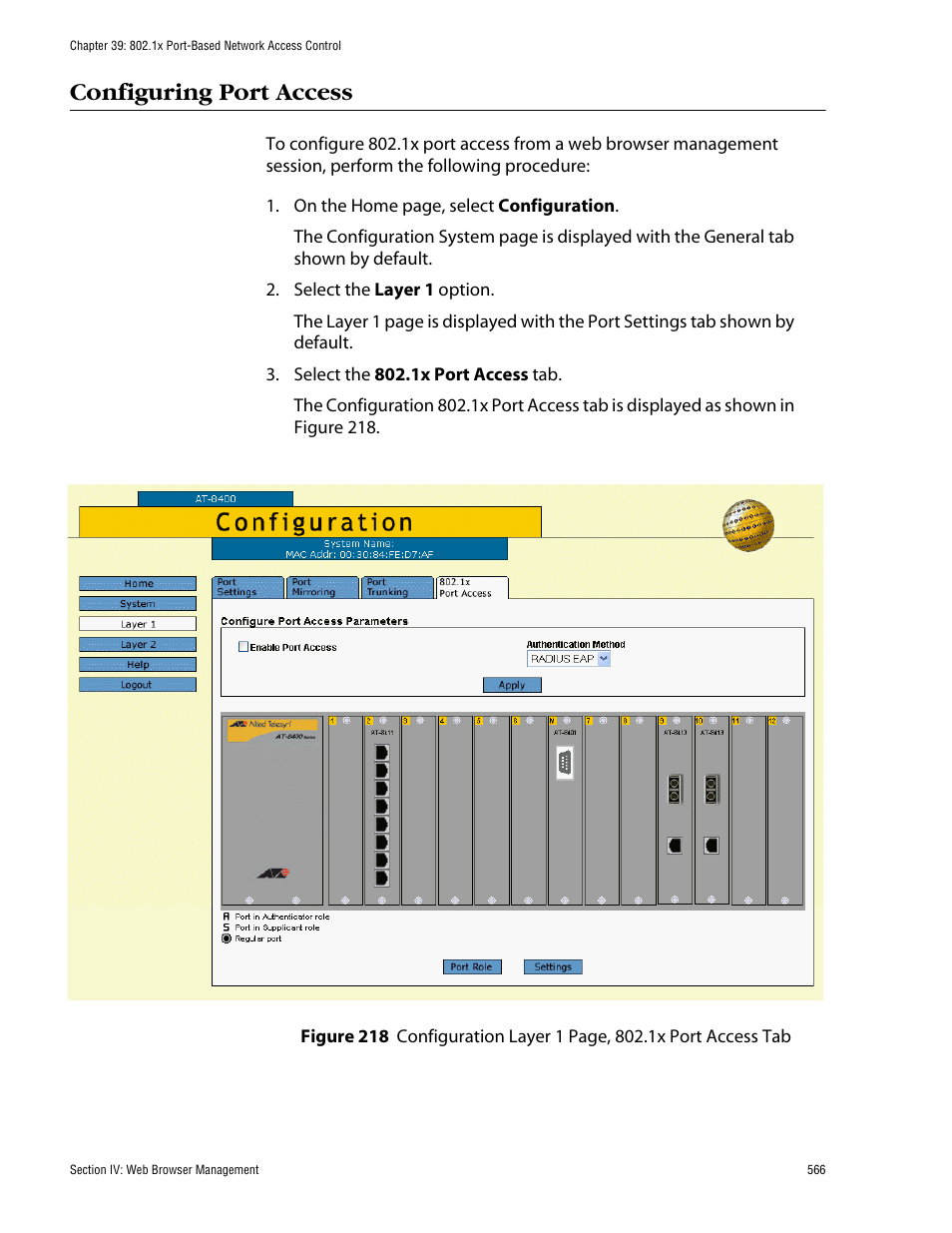 Configuring port access | Allied Telesis AT-S60 User Manual | Page 567 / 615