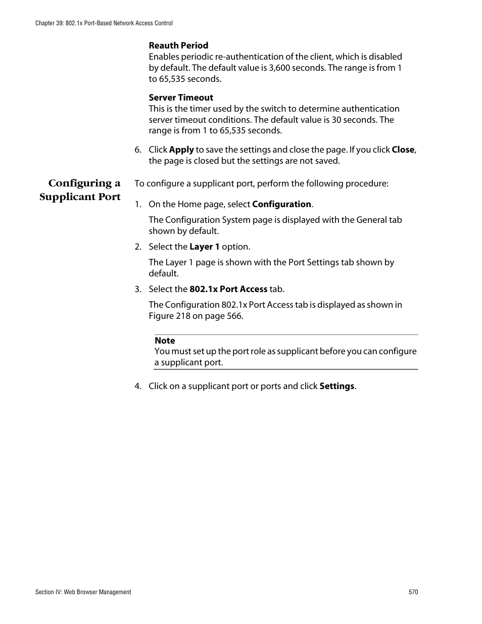 Configuring a supplicant port | Allied Telesis AT-S60 User Manual | Page 571 / 615