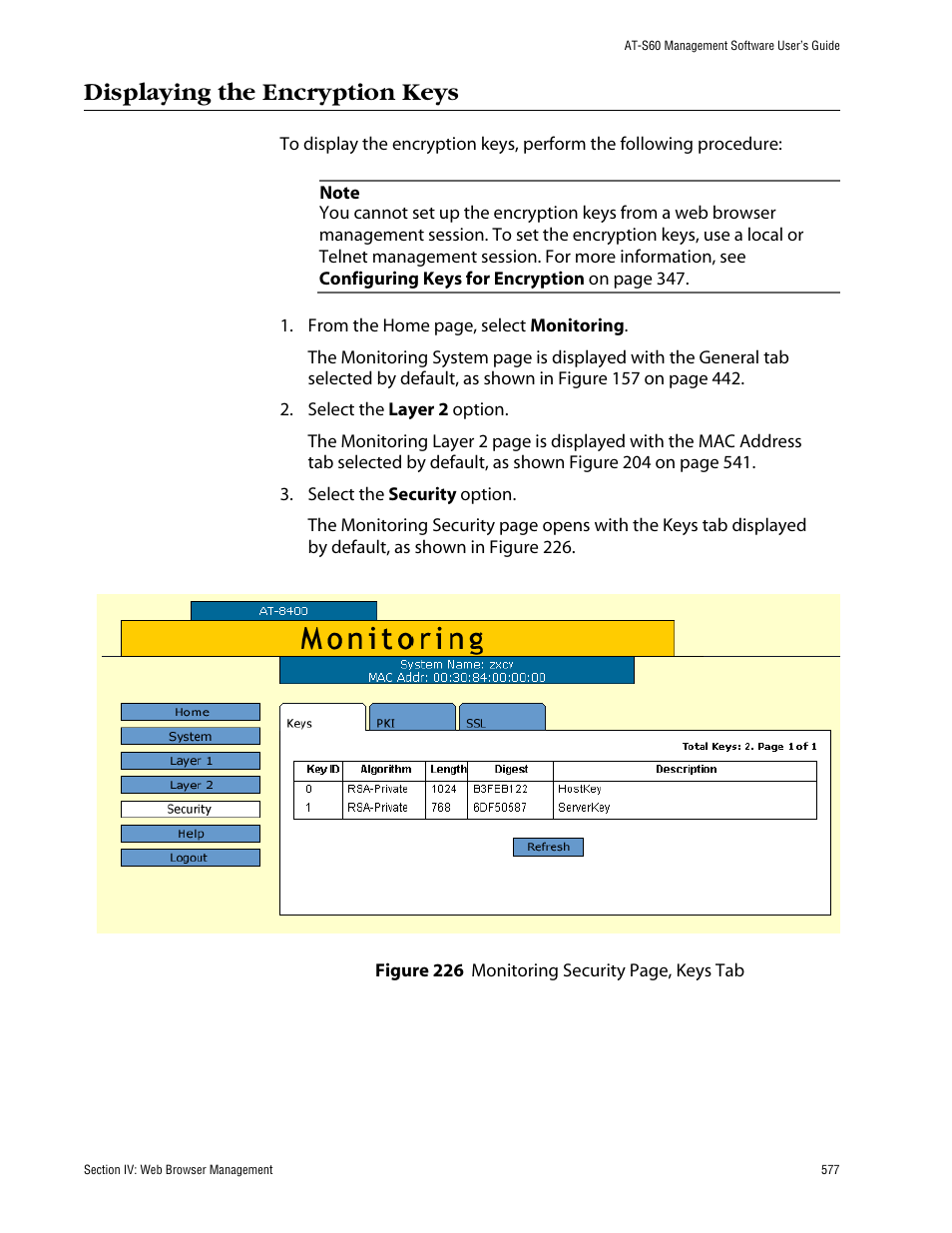 Displaying the encryption keys | Allied Telesis AT-S60 User Manual | Page 578 / 615