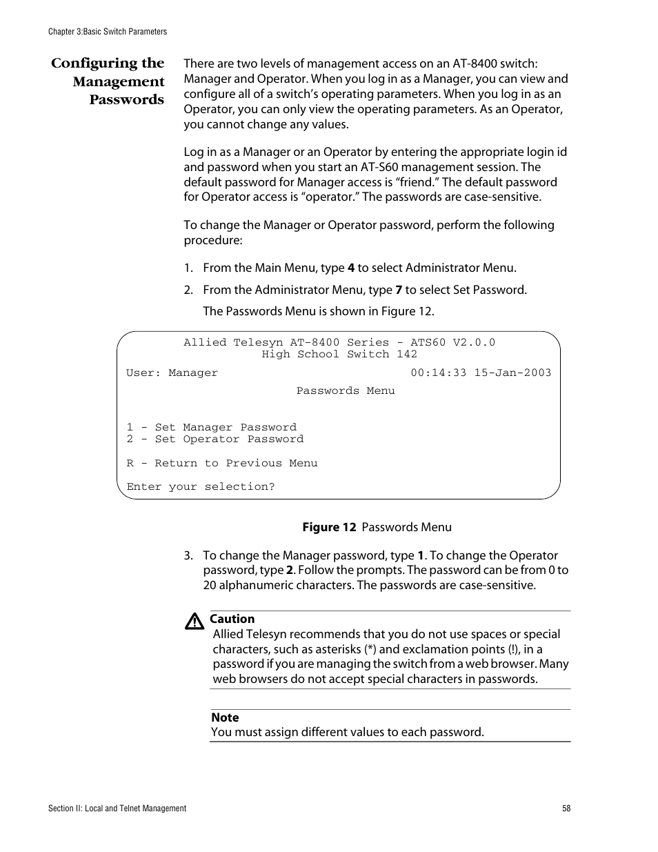 Configuring the management passwords | Allied Telesis AT-S60 User Manual | Page 59 / 615
