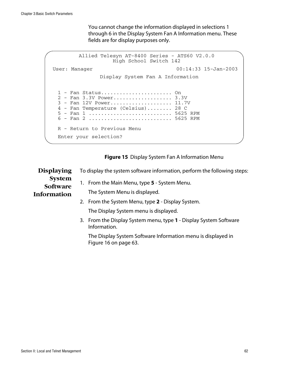 Displaying system software information | Allied Telesis AT-S60 User Manual | Page 63 / 615