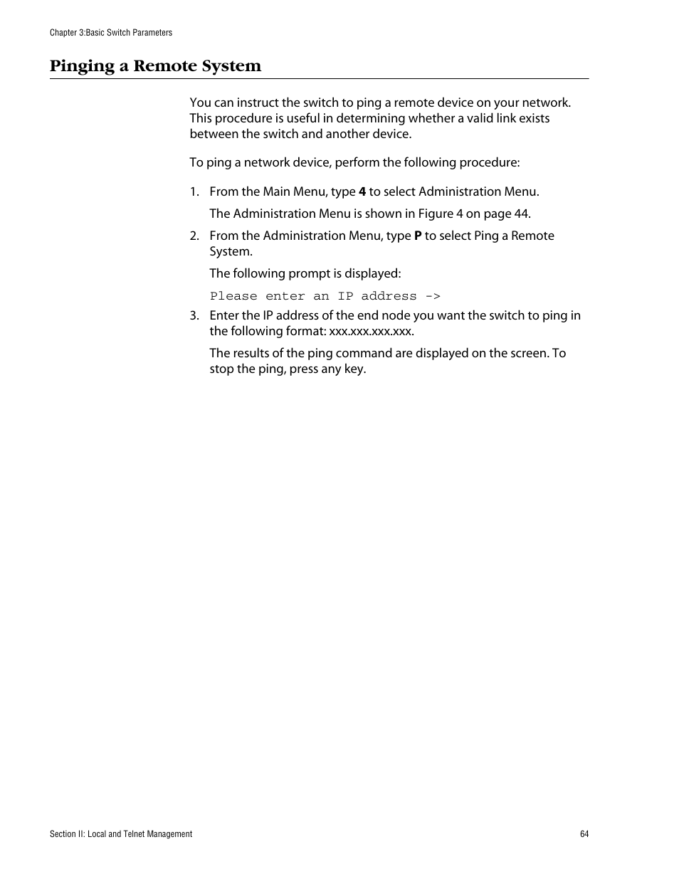 Pinging a remote system | Allied Telesis AT-S60 User Manual | Page 65 / 615