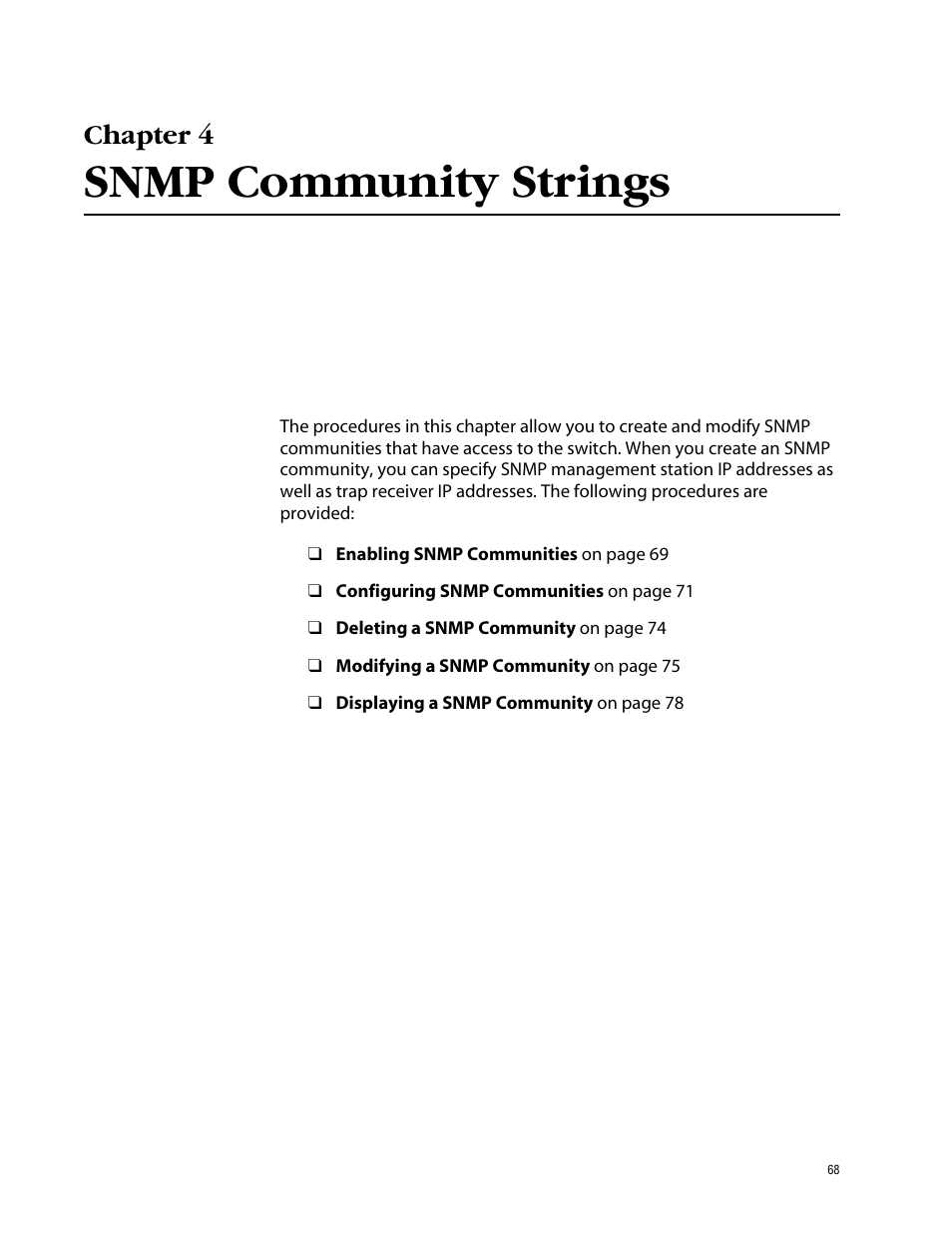 Chapter 4, Snmp community strings | Allied Telesis AT-S60 User Manual | Page 69 / 615