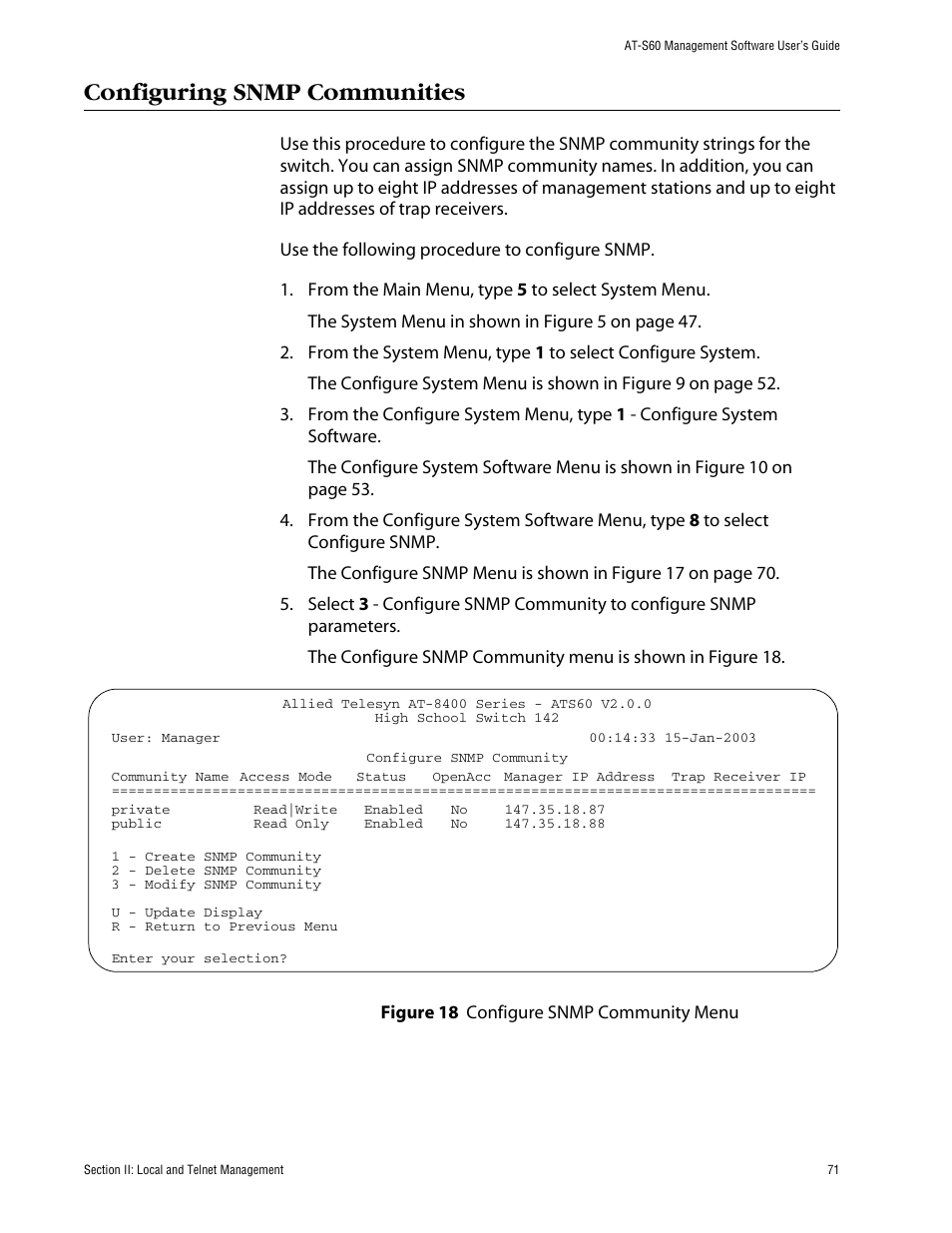 Configuring snmp communities | Allied Telesis AT-S60 User Manual | Page 72 / 615