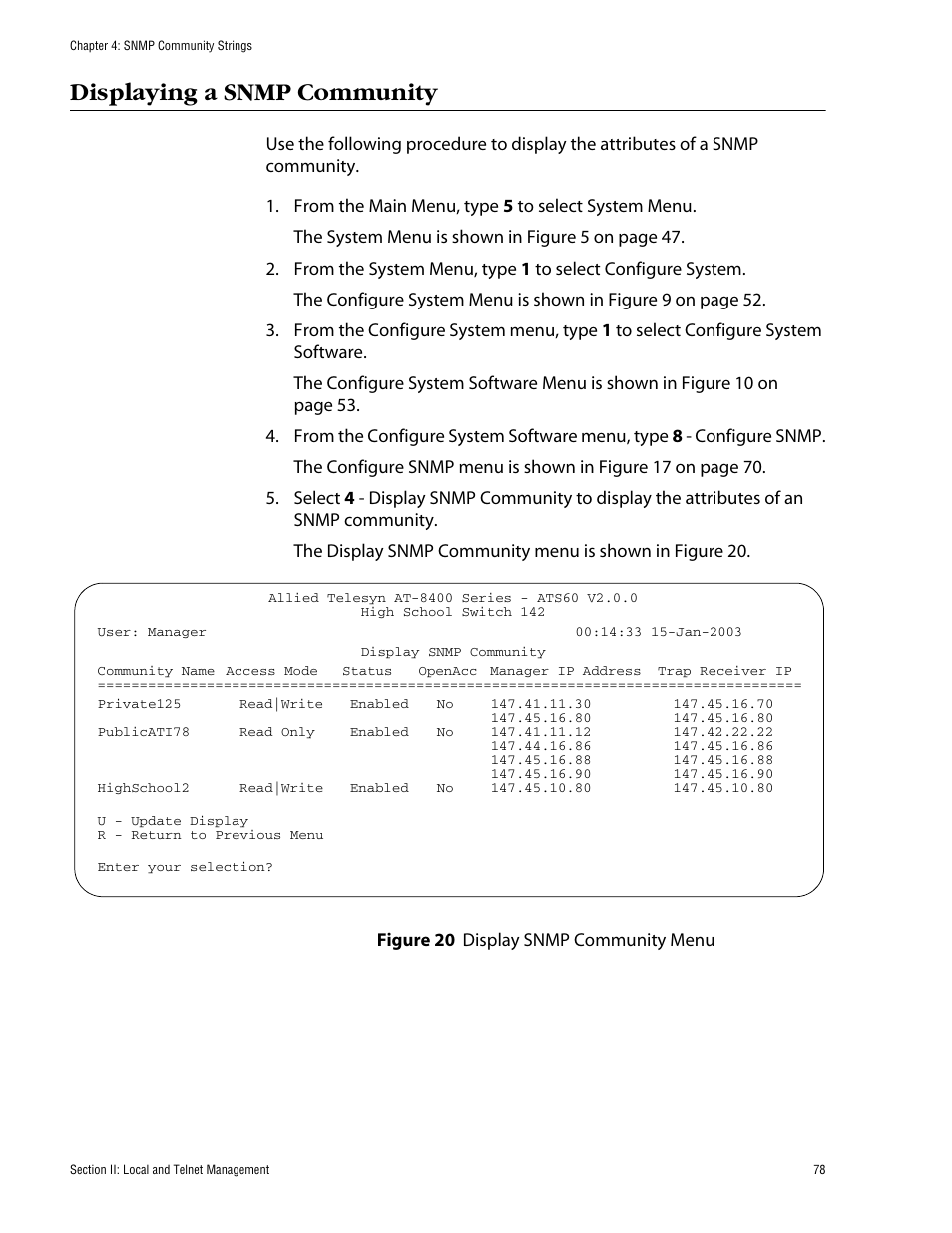 Displaying a snmp community | Allied Telesis AT-S60 User Manual | Page 79 / 615