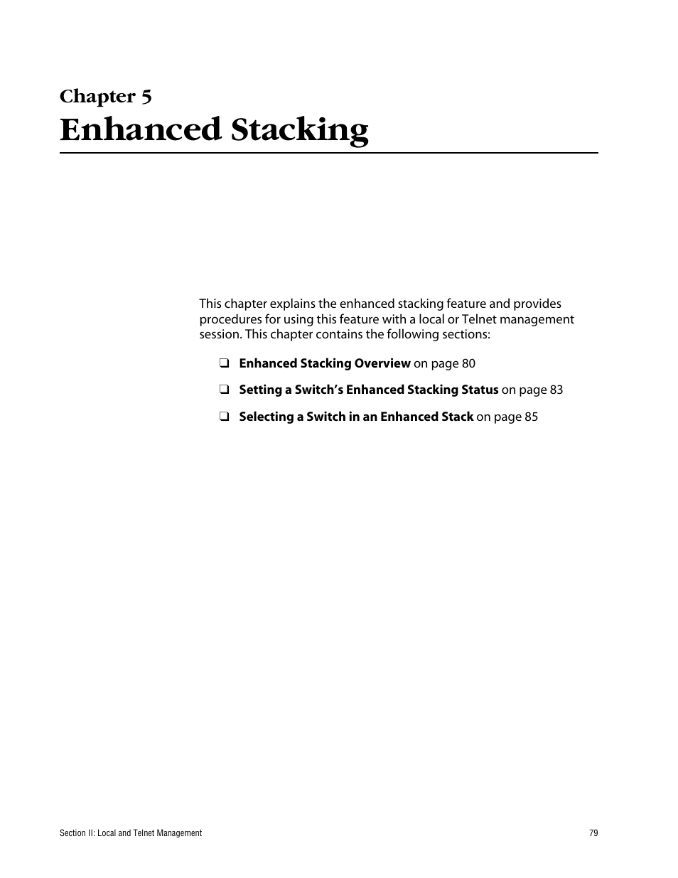 Chapter 5, Enhanced stacking | Allied Telesis AT-S60 User Manual | Page 80 / 615